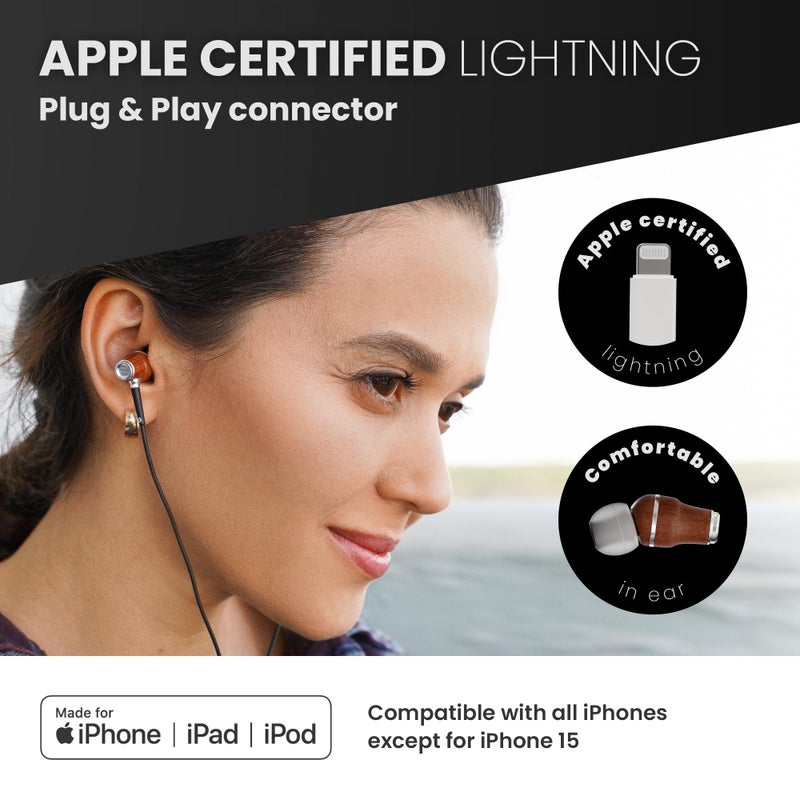 Symphonized iPhone Earphones Wired Deep Bass Sound, 3D Sound, Microphone Volume Control, 90% Noise Cancelling, Bubinga Wooden with Lightning (Apple MFI Certified), iPhone SE to 14 Earbuds (White) - Image 4